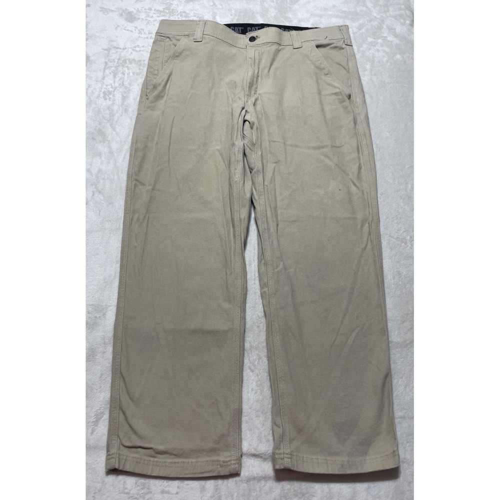 Caterpillar Pants Mens Size 38x29 Beige Elastic Waist Stretch Work Utility Cat